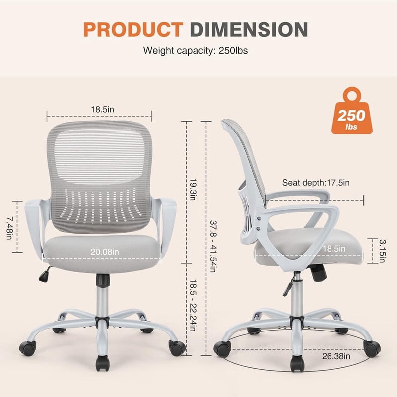 Kelno Drafting Chair Adjustable Height Office Chair Lumbar Support Swivel Ergonomic Desk Chair, Grey