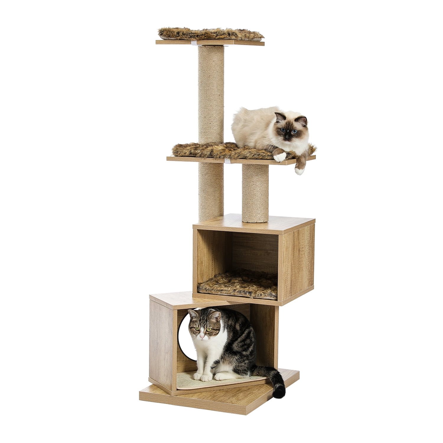 Pefilos 57" 4 Levels Platform Cat Tree House, Cat Condo for Large Cats with Fully Scratching Posts, Cat Tower for Indoor, Beige Pefilos 57" 4 Levels Platform Cat Tree House, Cat Condo for Large Cats with Fully Scratching Posts, Cat Tower for Indoor, Beige
