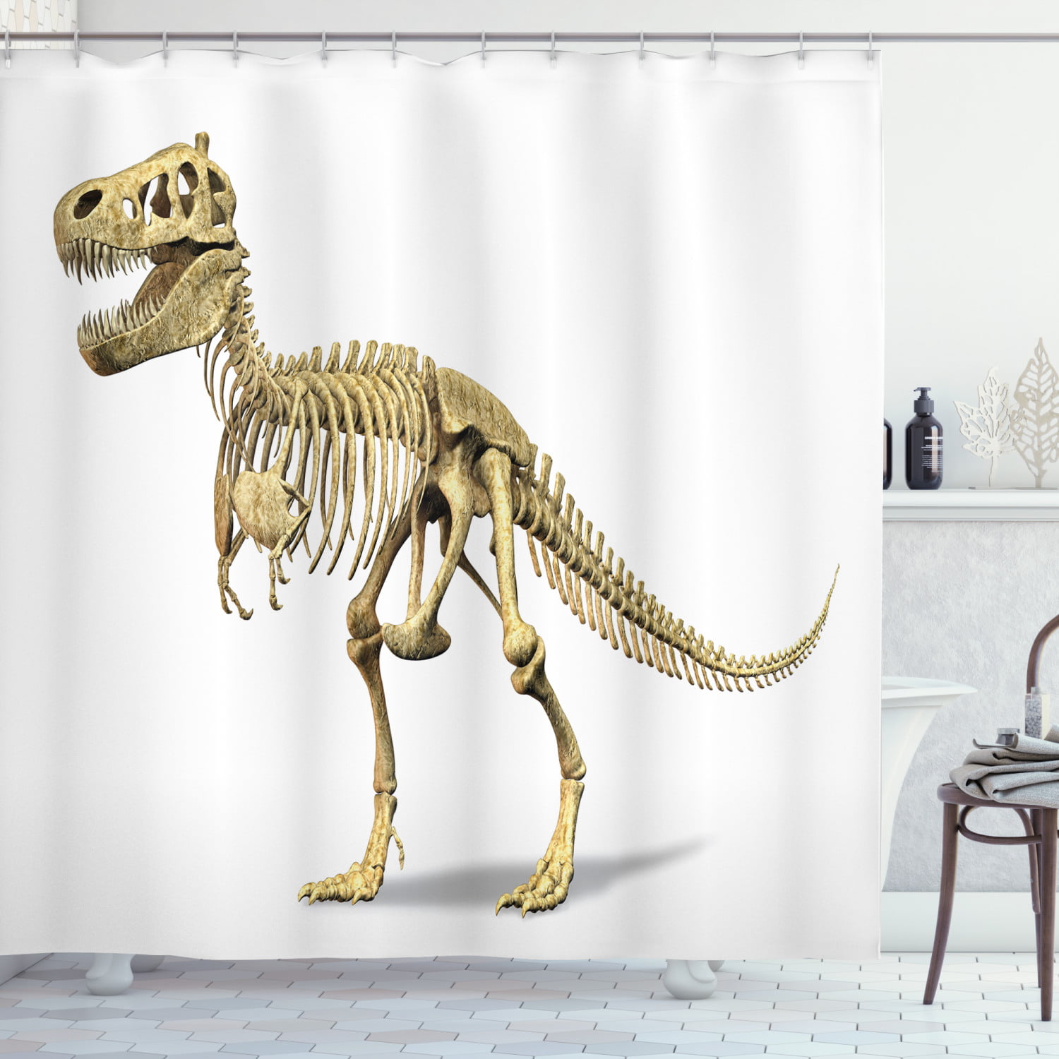 Dinosaurs Skull Bones Shower Curtain Liner Bathroom Mat Waterproof Fabric 72X72" 