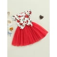 thumbnail image 3 of TSEXIEFOOFU Toddler Girls Dress, Round Neck Fly Sleeve Printed Patchwork Mesh Tulle Hem Dresses, 3 of 8