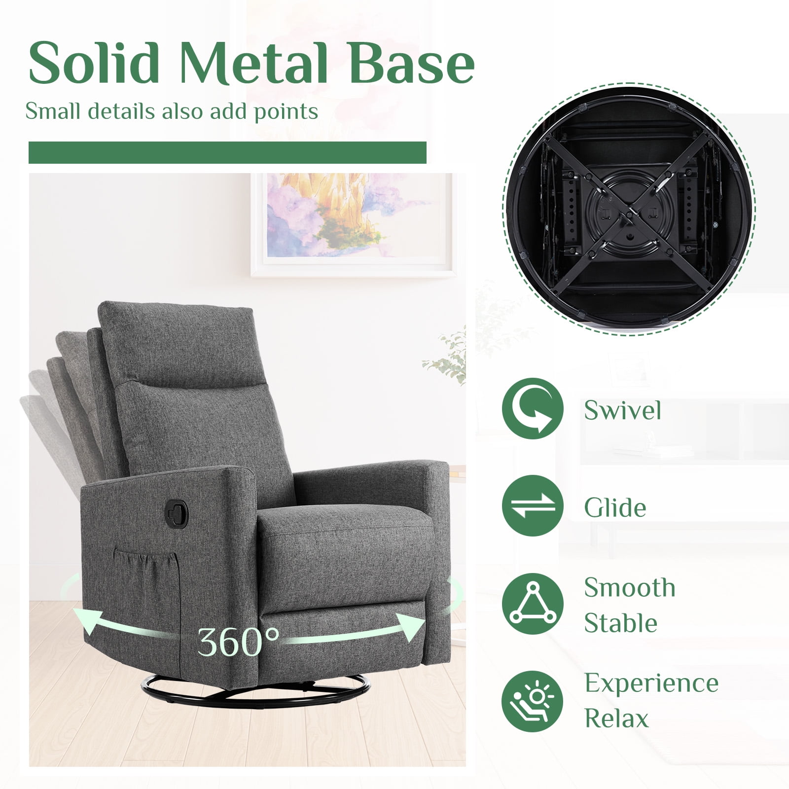 Gianna Swivel Recliner Chair, Living Room Glider Rocker Recliners, Nursery Massage Rocking Chairs