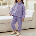 thumbnail image 3 of ITSAME Girls Outfit Set Cotton Zipper Stand Collar Jacket and Jogger Pants Fall Winter Warm Comfy Two Piece Set Purple Size 6, 3 of 8