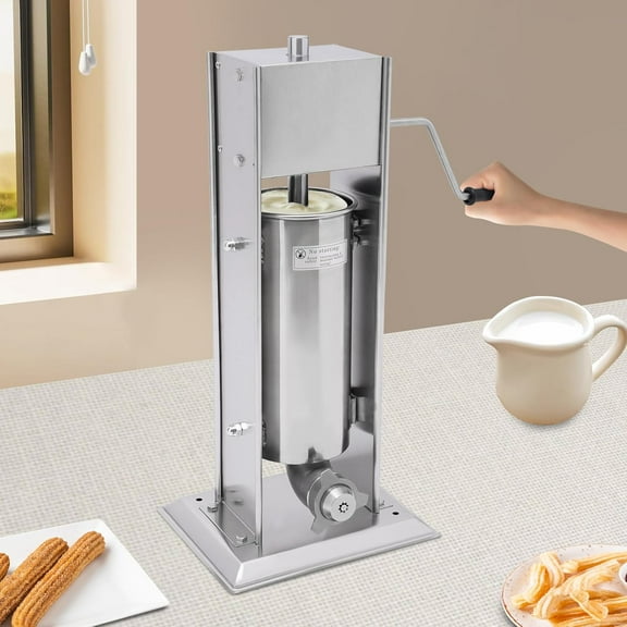 5L Heavy Duty Stainless Steel Sausage Stuffer Manual Churrera Churros Machine Maker  Churros Maker Stainless Steel Latin Fruit Machine with 4 Nozzles