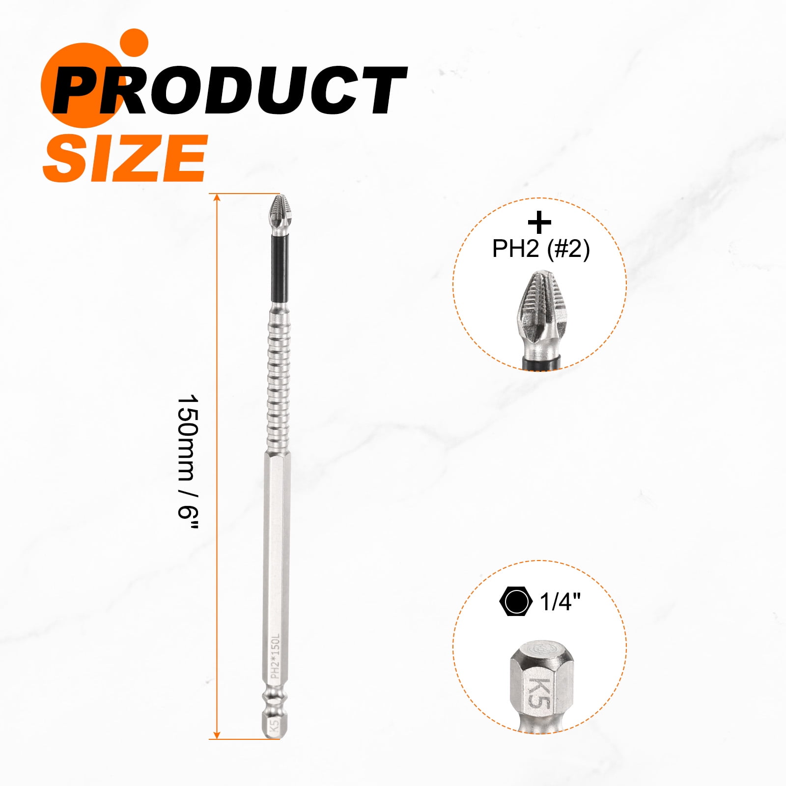 9pcs Impact Phillips Screwdriver Bit PH2 (#2) Anti Slip Tip 1/4" Hex Shank 5" (150mm) Long Magnetic Cross Screw Driver Industrial Power Drill Bits for Remove Fastening Screws