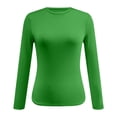 thumbnail image 4 of COMVALUE Double Lined High Round Neck Long Sleeve Tops for Women with Built in Bra Nylon Basic Crop Fall Tee Shirts (Green, L), 4 of 4