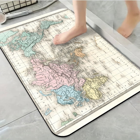 1pc Vintage World Map Bathroom Rug Bathroom Decor and Accessories- Durable,Anti Slip,And Quick Drying,Suitable For Indoor/outdoor Use - Perfect For Bathrooms,Bedrooms,Kitchens