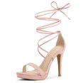 thumbnail image 1 of Sandalias Cordón Arriba Allegra K Plataforma Tacones De Aguja Rosa polvo 39, 1 of 7