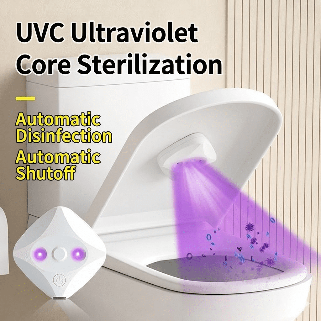 Portable UV Toilet Cleaning Purifier, Automatic UV-C Sterilization, Stick-On Portable Charging Base, No Hardwiring for Home Travel Boat