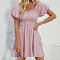 thumbnail image 2 of QIPOPIQ Womens Summer Puffy Short Sleeve Square Neck Smocked Tiered Ruffle Mini Dress Clearance, 2 of 6