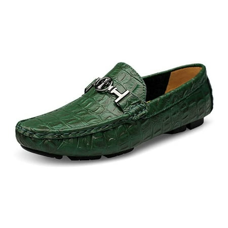 Mens Leather Loafers Slip-Ons Casual Driving Flat Walking Moccasin Business Boat Shoes Fashion Slipper Wedding 11.5 Green
