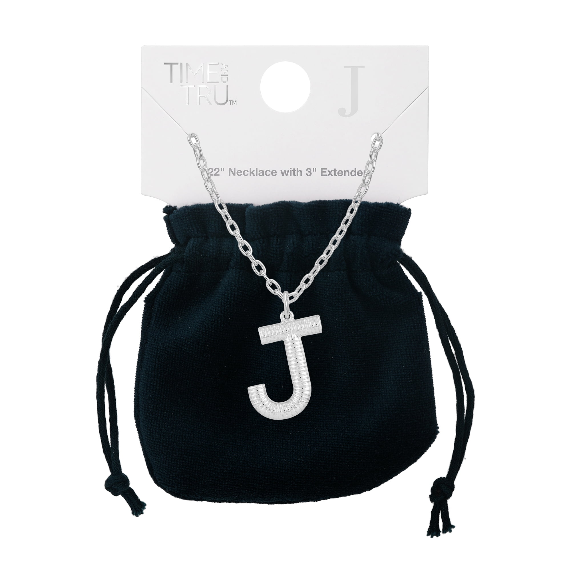 Time and Tru Women's Silvertone Initial J Necklace with Giftable Pouch