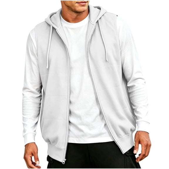 fatyb Men's Sleeveless Zip up Hoodies Casual Hooded Sweatshirt Drawstring Workout Jacket with Pockets