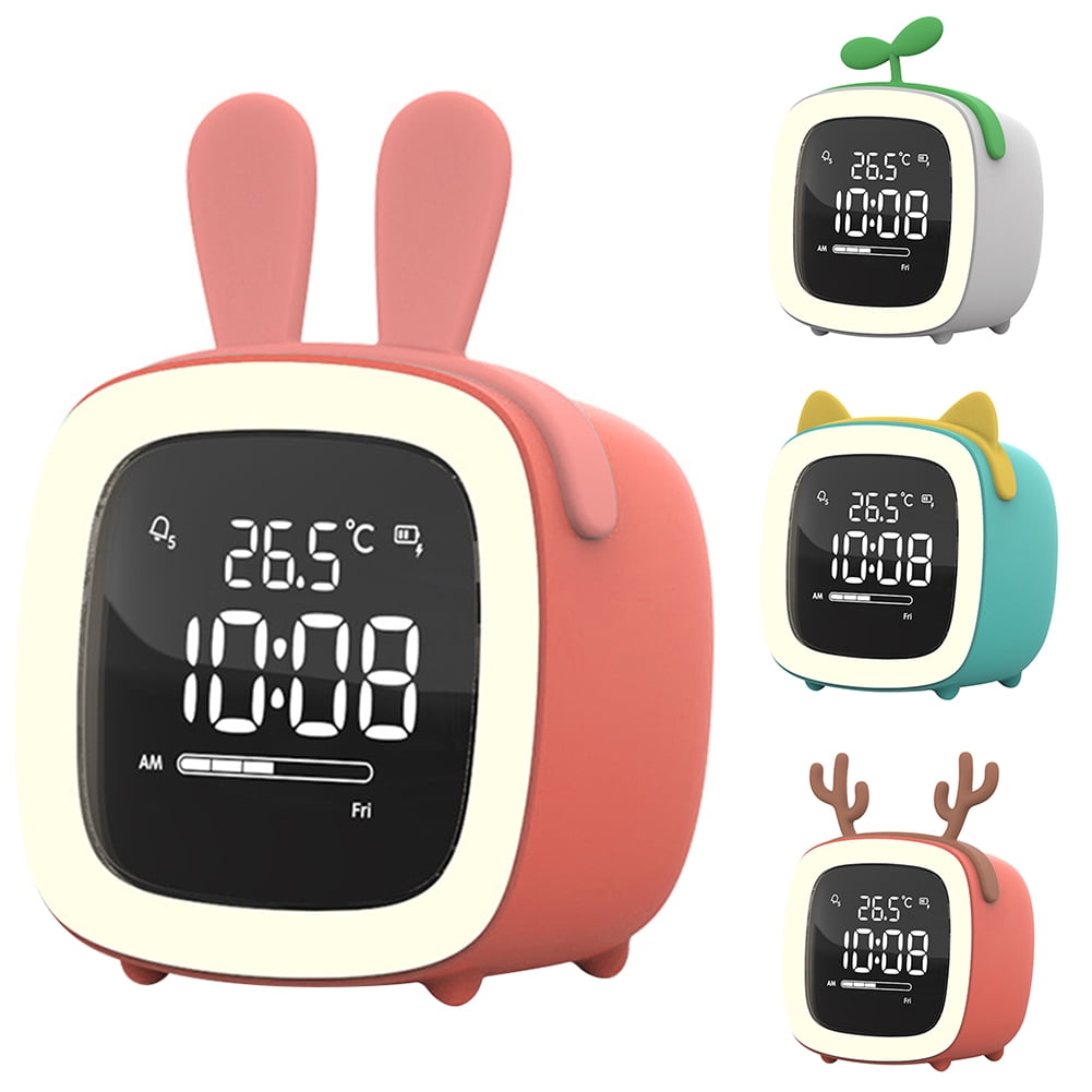 Grofry Cartoon Rabbit Ear Shape Rechargeable Digital Display LED Nigh Light Alarm Clock Blue Deer