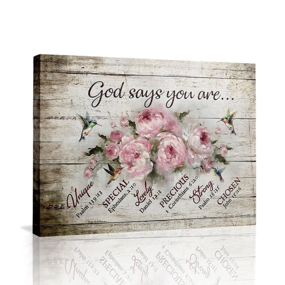 God Says You Are Bible Verse Canvas Wall Art (Rustic Faith Tone) Ready to Hang for Bedroom