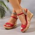 thumbnail image 3 of Rokment Women's Platform Wedge Dressy Sandals Trendy Casual Color Block Braided Leather Open Toe Ankle Strap Chunky High Heels Dress Sandals for Woman Bride Wedding Summer Red Size 8.5, 3 of 7