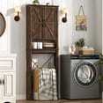 thumbnail image 5 of Over The Toilet Storage Cabinet with 2 Barn Doors, Farmhouse Wood Bathroom Storage Cabinet with Roman Column Decor, Over Toilet Bathroom Organizer with Adjustable Shelf & Door Cabinets, Rustic Brown, 5 of 7