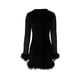 thumbnail image 4 of Vestido con cuello redondo Vestido con adornos de plumas Ropa de fiesta para discoteca con retazos para mujer Ygjytge Negro T L para Mujer, 4 of 9