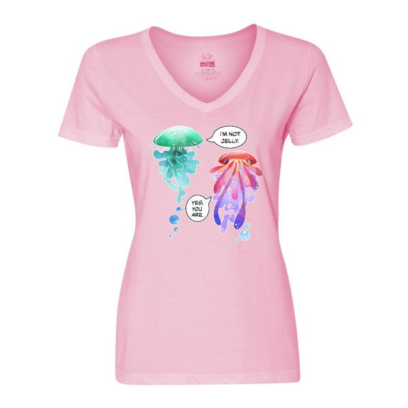 Inktastic Funny I'm Not Jelly Jellyfish in Blue and Pink Women's V-Neck T-Shirt