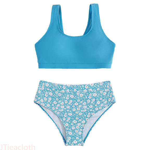 JTieacloth Girls Swimsuits Two-Piece Floral Print Bikini Swimsuit Kids Bikini with Chest Pad,Sizes 9-11 Years