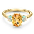 thumbnail image 3 of Gem Stone King 18K Yellow Gold Plated Silver Yellow Citrine and Simulated White Opal Engagement Ring for Women | 2.15 Cttw | Oval Checkerboard 9X7MM | Gemstone November Birthstone | Size 6, 3 of 6