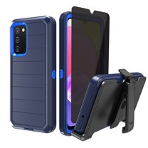 Xhy Samsung Galaxy A03S Case with Belt Clip Holster and Privacy Screen Protector Military Grade Full Body Multilayer Drop Protection 3 in 1 Rugged Durable Detachable for Samsung A03S Phone - Dark Blue