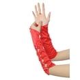 thumbnail image 5 of INSPIRE CHIC Women's Fingerless Gloves Satin Arm Warmers Hollow Out Bow Beads with Finger Loop Red One Size, 5 of 6