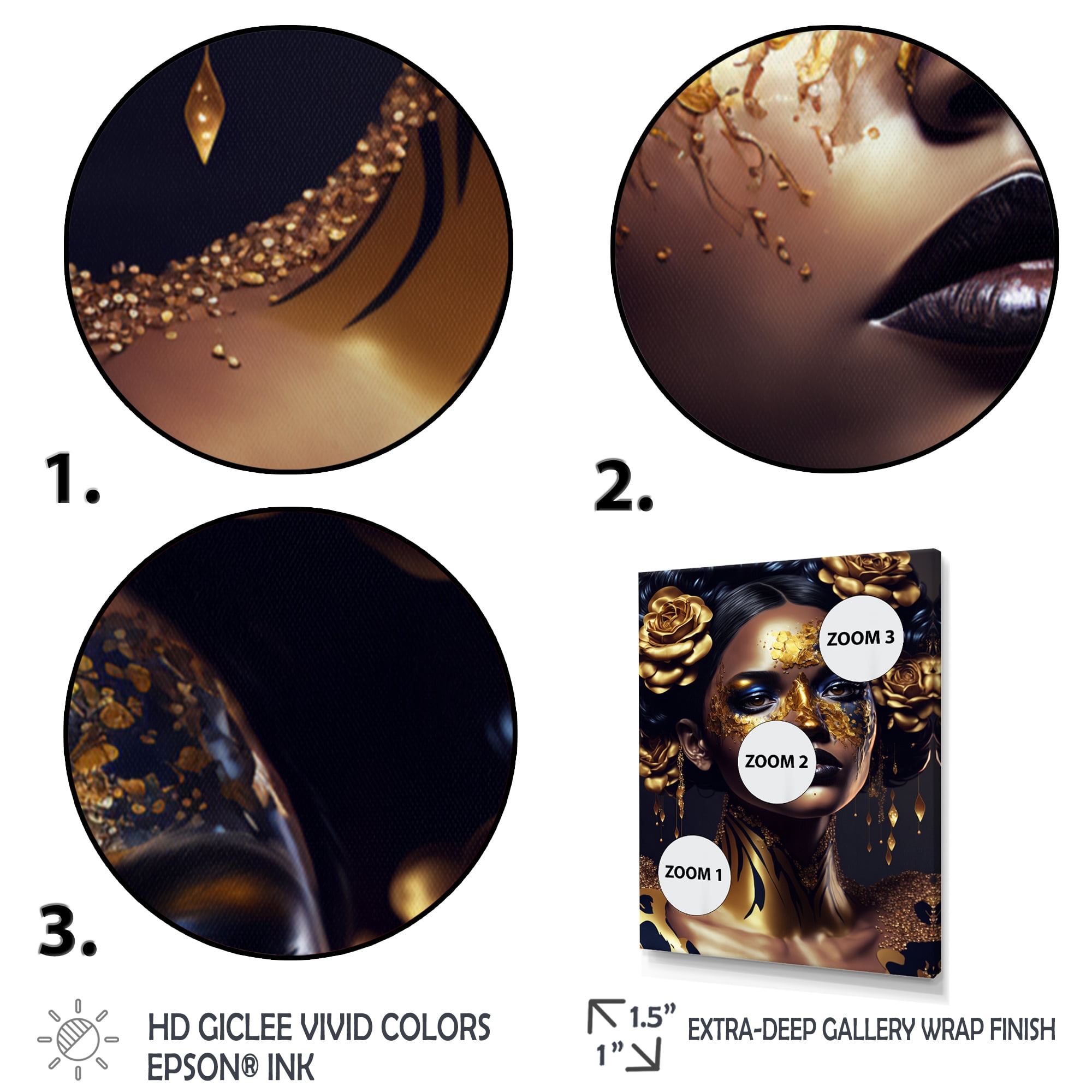 Designart Gold And Black Floral Woman V Canvas Wall Art