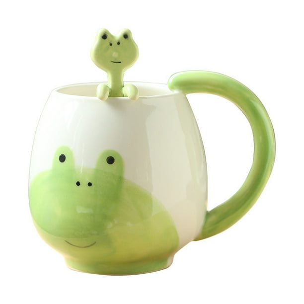 Tazas de rana divertidas, lindas tazas de café, tazas de rana de cerámica con cucharas y posavasos, tazas de café de 420 ml, tazas de rana, tazas de café expreso, tazas de capuchino,