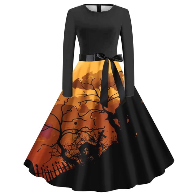 Robe Longue pour Femmes Été, Robe d'Été Décontractée pour Femmes, Mode Féminine Décontractée Imprimée Manches Longues Col Rond