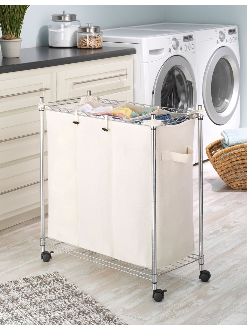 Whitmor 3 Section Rolling Iron Laundry Sorters w/Removable Canvas