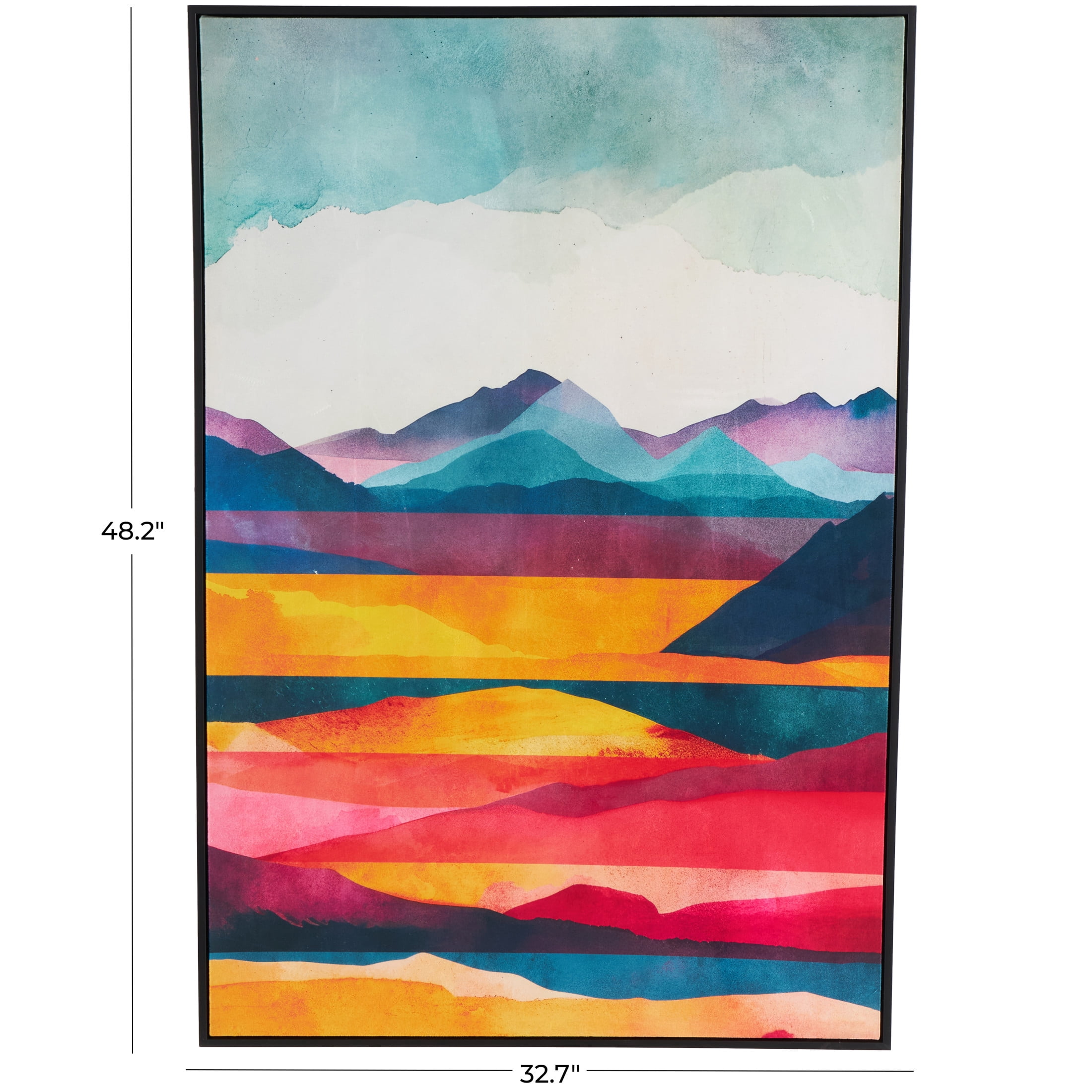 33" x 48" Mountains and Lake View Abstract Framed Wall Art with Black Frame, by DecMode