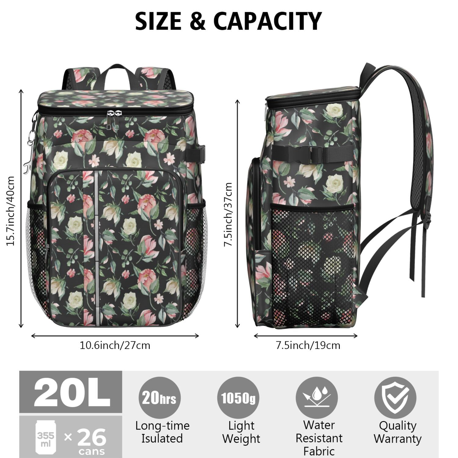 Travel Cooler Bag - Pioneer Flower Camping Beer Cooler Backpack with Bottle Opener- Waterproof Insulated Picnic Backpacks - Cooler Bag for Beach