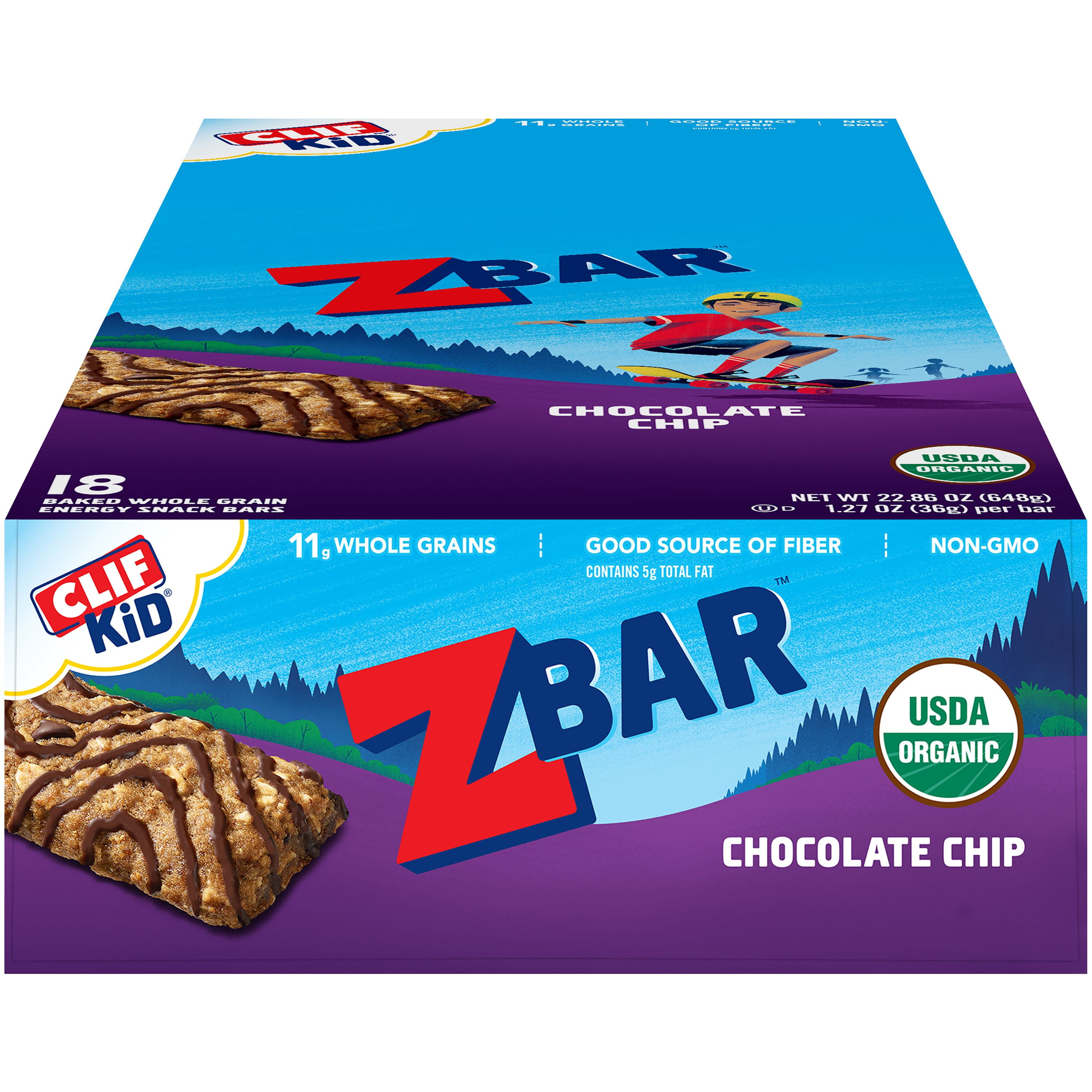 CLIF Kid Zbar Organic Granola Bars, Kids Snacks, Chocolate Chip, 18 Ct, 1.27 oz