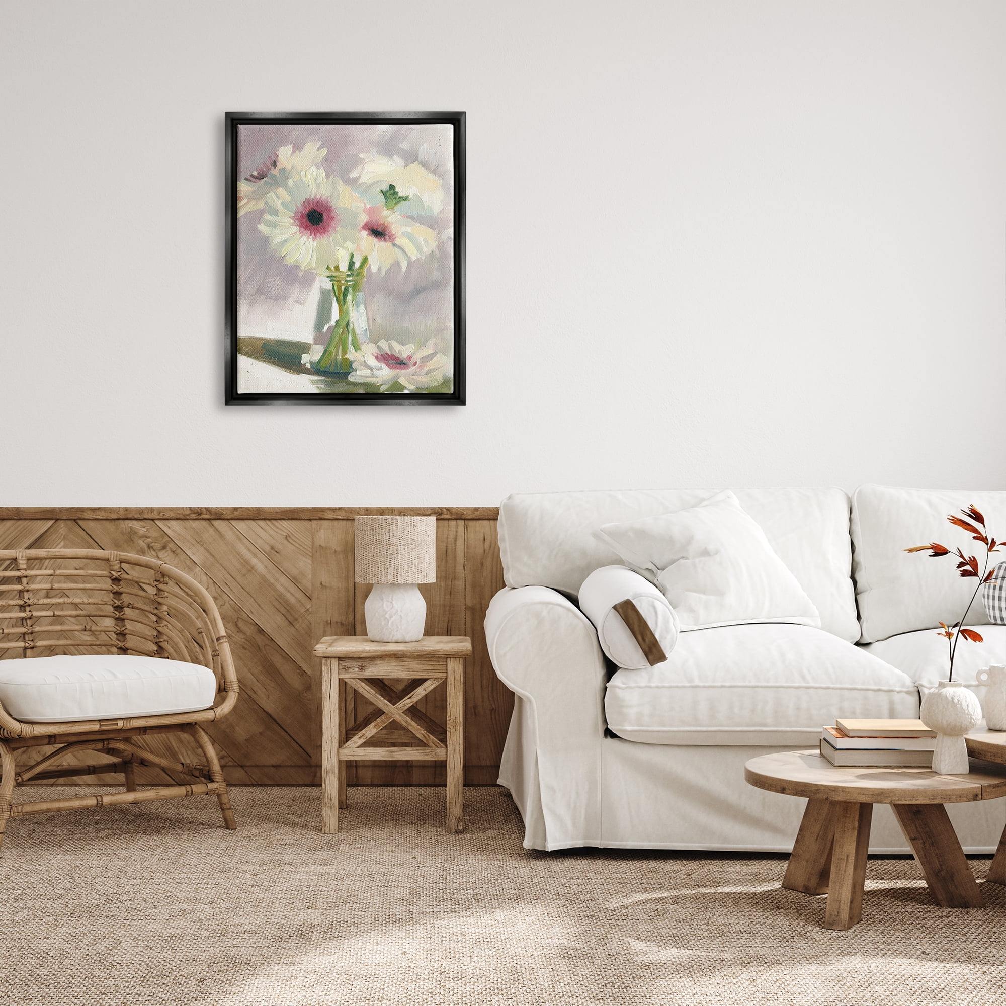 Stupell Industries White Mums Painting Botanical & Floral Painting Black Floater Framed Canvas Art Print Wall Art, 25 x 31
