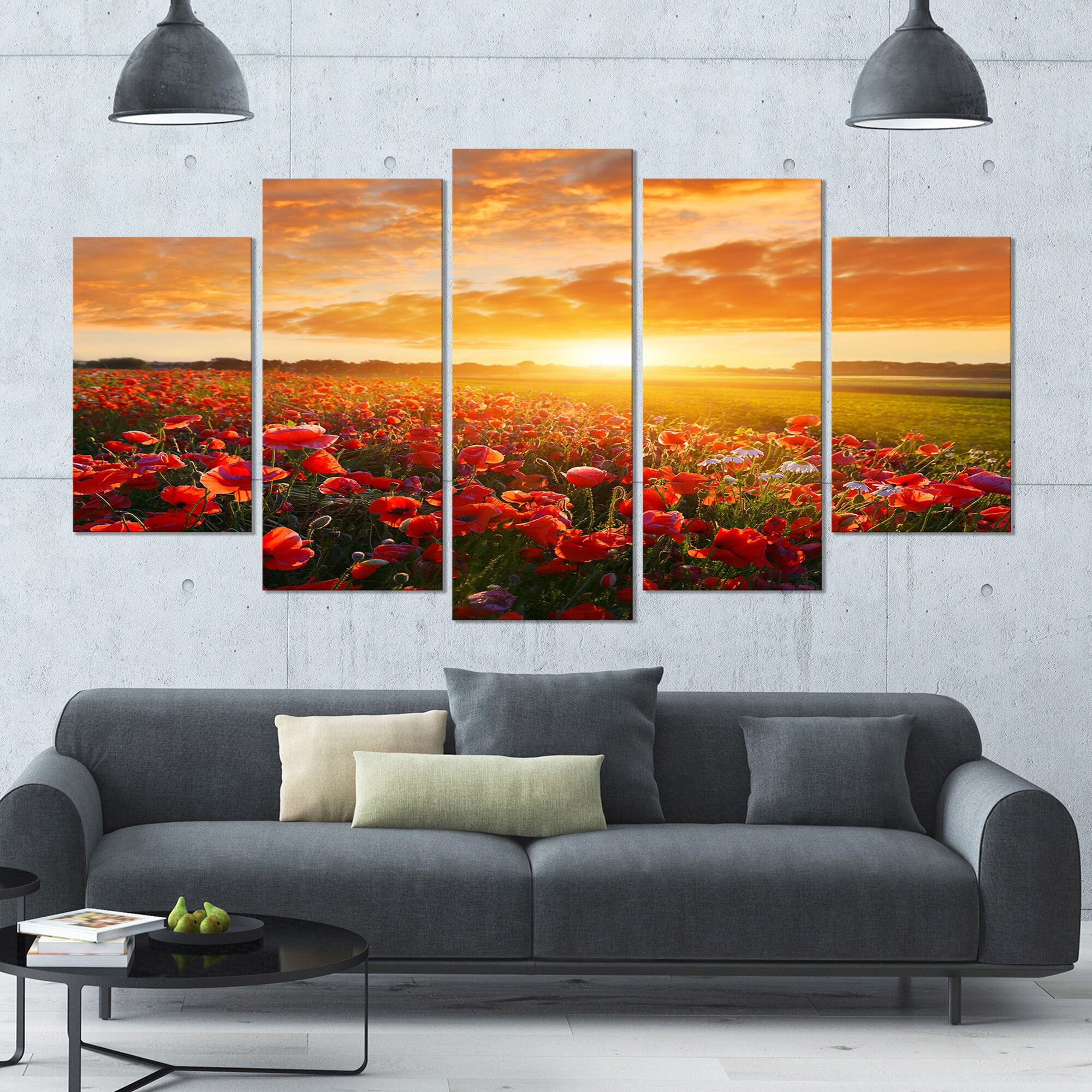 Designart 'Beautiful Poppy Field at Sunset ' Abstract Wall Art Canvas