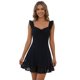 thumbnail image 2 of Vestido corto de verano para mujer, color liso, ribete de encaje, mangas acampanadas, escote en V, corte en A., 2 of 9