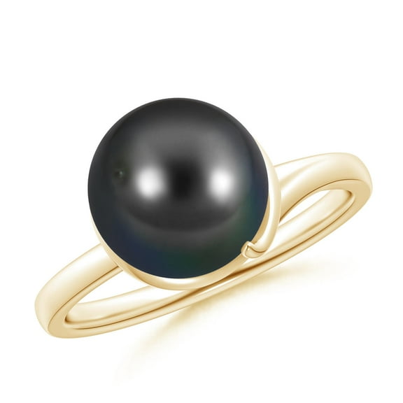 ANGARA Tahitian Cultured Pearl Ring with Spiral Metal Loop in 14K Yellow Gold for Women | June Birthstone, Birthday, Anniversary, Jewelry Gift for Women | Pearl Ring
