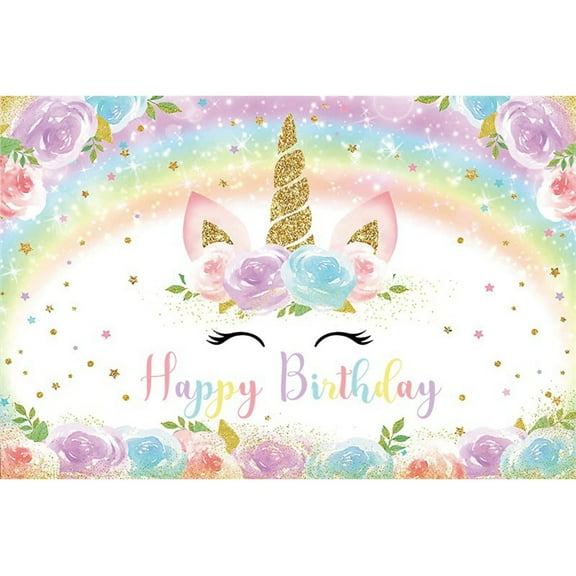 Unicorn Happy Birthday Party Backdrop Flower Gold Glitter Unicorn Baby Shower Girl First Birthday Photography Background