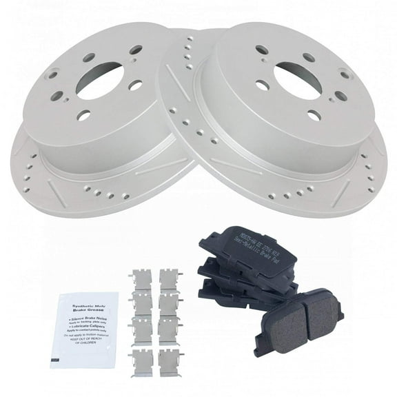 TRQ Rear Performance Brake Pad & Rotor Kit Brake Pads Brake Rotors Set Semi-Metallic Premium G-Coated Fits Select 2005-2010 Scion tC