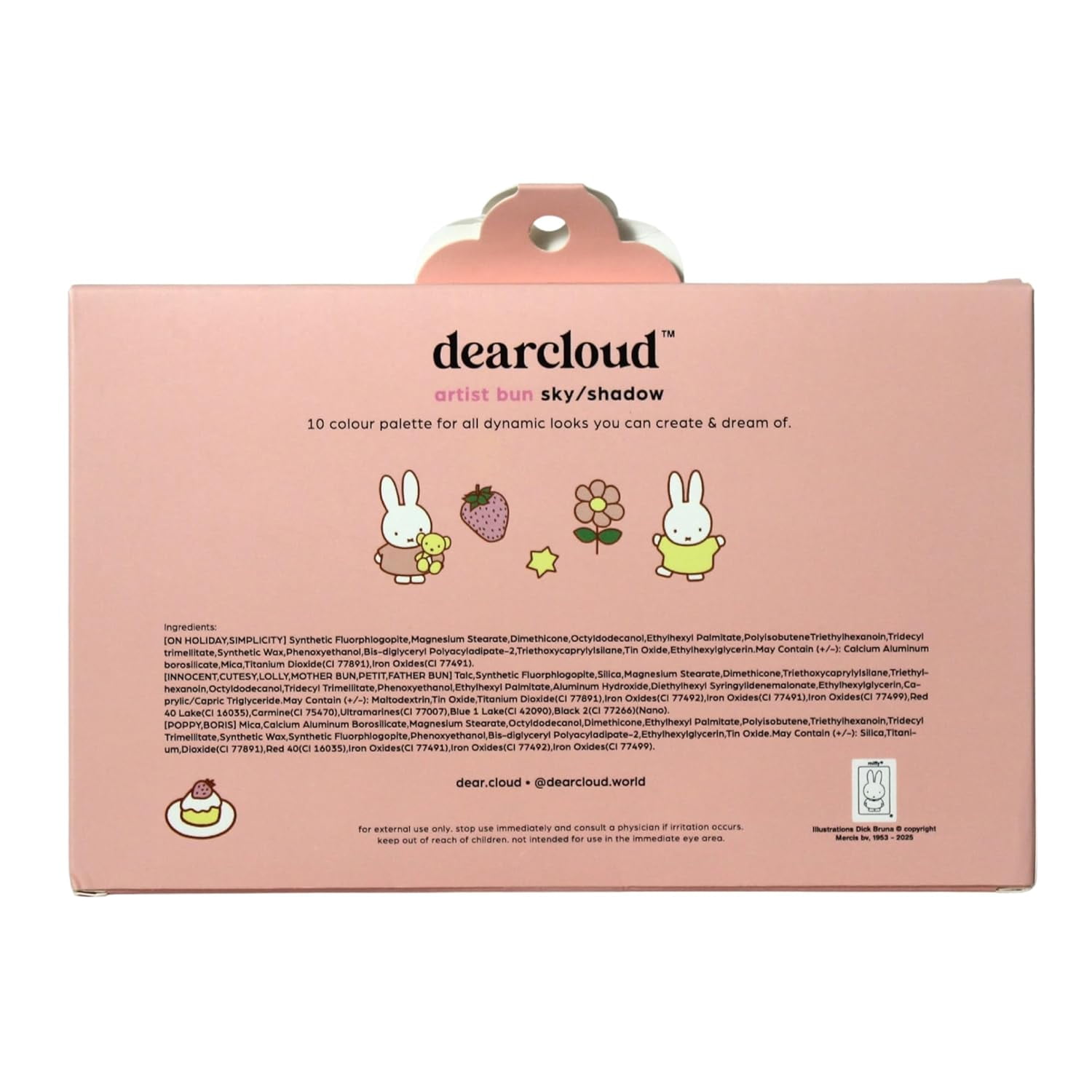 dearcloud Miffy Sky/Shadow - Eye Shadow Palette Makeup with 10 Ultra-Fine Pigments & Dual-Ended Eyeshadow Brush – Korean Beauty Eye Makeup (Artist Bun)&nbsp;