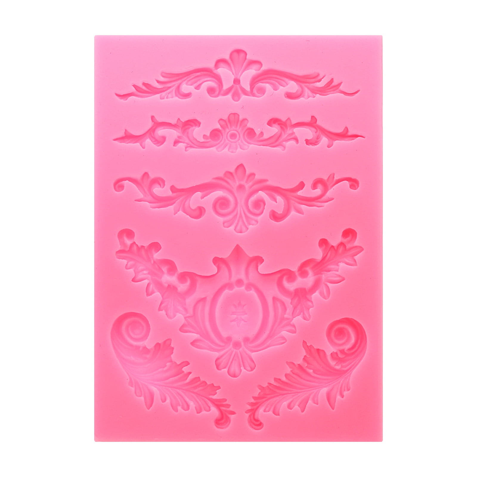 Uxcell 5 Pcs Polymer Clay Mold, Clay Mold Fondant Mold 3D Baroque Lod-Mold Silicone for Crafts Air Dry DIY Cake Pink