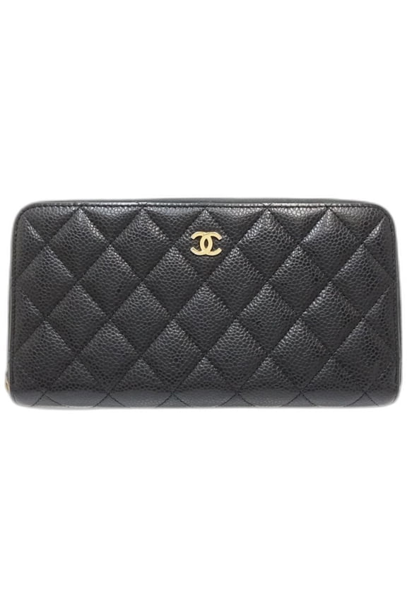 Pre-Owned CHANEL Matelasse Classic Long Zip Wallet in Caviar Leather, Black, Women's,... (Good)