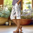 thumbnail image 5 of Domuza Women Bermuda Shorts Casual Knee Length Loose Fit Beach Shorts Summer Boho Striped Floral Print Athletic Shorts with Pocket Khaki M, 5 of 5