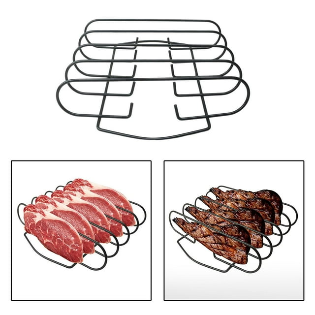 Parrillas de costillas negras para fumar, parrilla para asar BBQ, para ahumador de gas Parrilla de carbón Parrilla antiadherente para asar a la parril Macarena Parrilla de filete de costilla de hierro