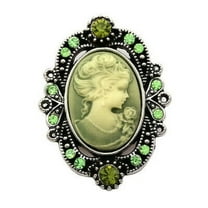 New Antique Vintage Look Green Cameo Pin Brooch Burnished Silver Jewelry P600