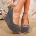 thumbnail image 6 of YTCAMLO Shiny Womens Platform Wedge Pumps Casual Slip on Close Round Toe Dress Shoes Bridal Wedges Heels for Club Date Night, 6 of 7