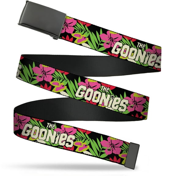 Adjustable Belt, Clamp Buckle, Cut-to-Fit, The Goonies Title Logo Hawaiian Shirt Print Black Pinks