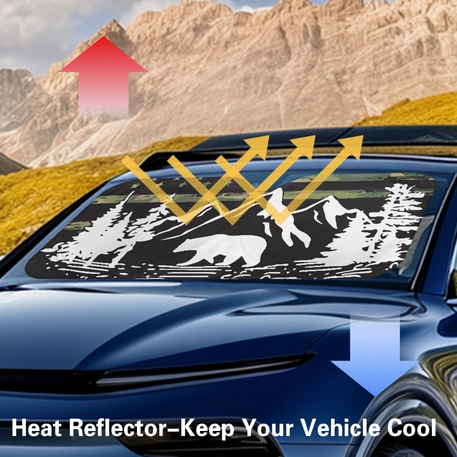 Jeiento Camouflage Peak Car Windshield Sun Shade Foldable Automotive Front Window Sunshade Protector Heat and UV Rays That Keeps Vehicle Cool Universal Vehicle Accessories