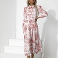 thumbnail image 4 of Vestido Estampado De Mujer Adorno De Volantes Suave Cuello Alto Cordón Lazo Cuello Dobladillo Largo Vestido Suelto Y Transpirable Rojo M, 4 of 7