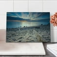 thumbnail image 2 of Driftwood Cutting Board, Seascape Theme Rocky Sea Shore with Driftwood Trees Trunks Cloudy Sky Image, Decorative Tempered Glass Cutting and Serving Board, Small Size, Blue and Beige, by Ambesonne, 2 of 5